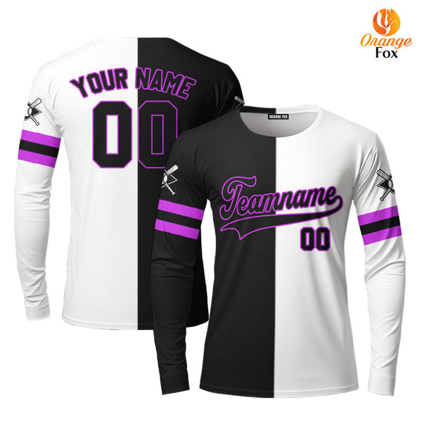 Canada Baseball Logo Black White Purple Black Custom Long Sleeve T-Shirt For Men & Women