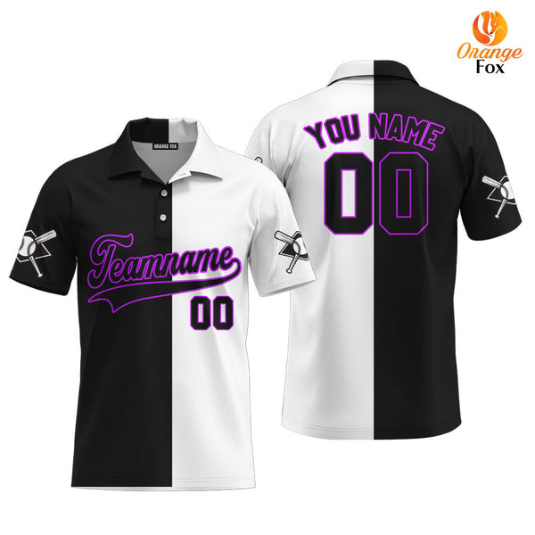 Canada Baseball Logo Black White Purple Black Custom Polo Shirt For Men