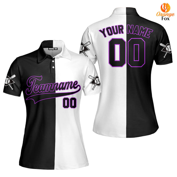 Canada Baseball Logo Black White Purple Black Custom Polo Shirt For Women
