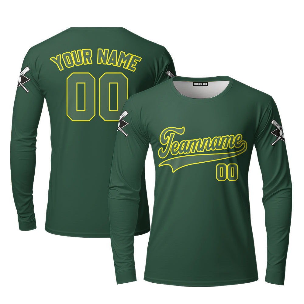 Canada Baseball Logo Green Yellow Custom Long Sleeve T-Shirt For Men & Women