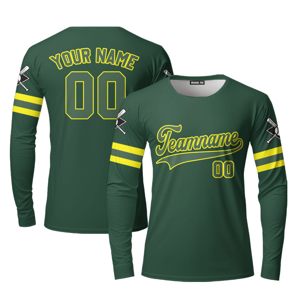 Canada Baseball Logo Green Yellow Custom Long Sleeve T-Shirt For Men & Women