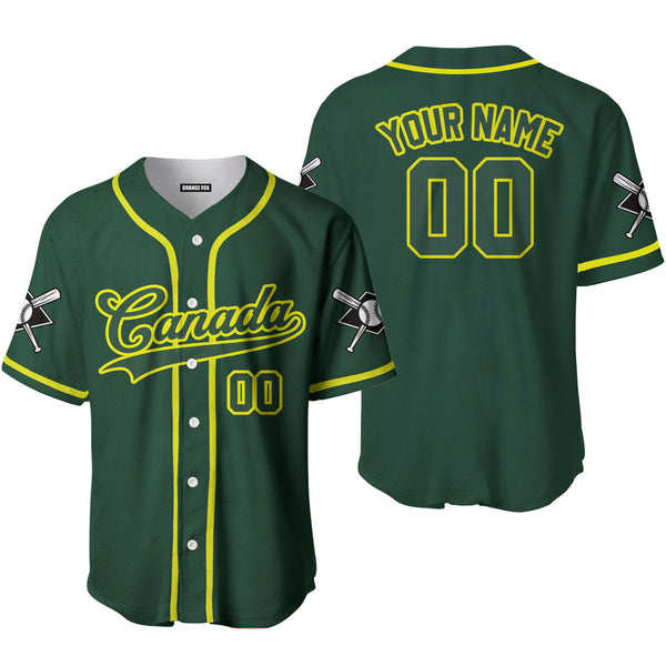 Canada Baseball Logo Green Yellow Custom Name Baseball Jerseys For Men & Women