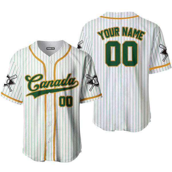 Canada Baseball Logo White Green Yellow Custom Name Baseball Jerseys For Men & Women