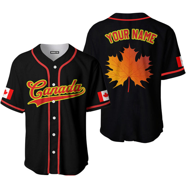 Canada Flag Maple Leaf Black Red Green Custom Name Baseball Jerseys For Men & Women