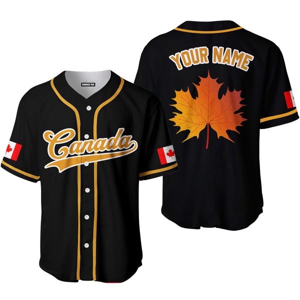 Canada Flag Maple Leaf Black Yellow White Custom Name Baseball Jerseys For Men & Women