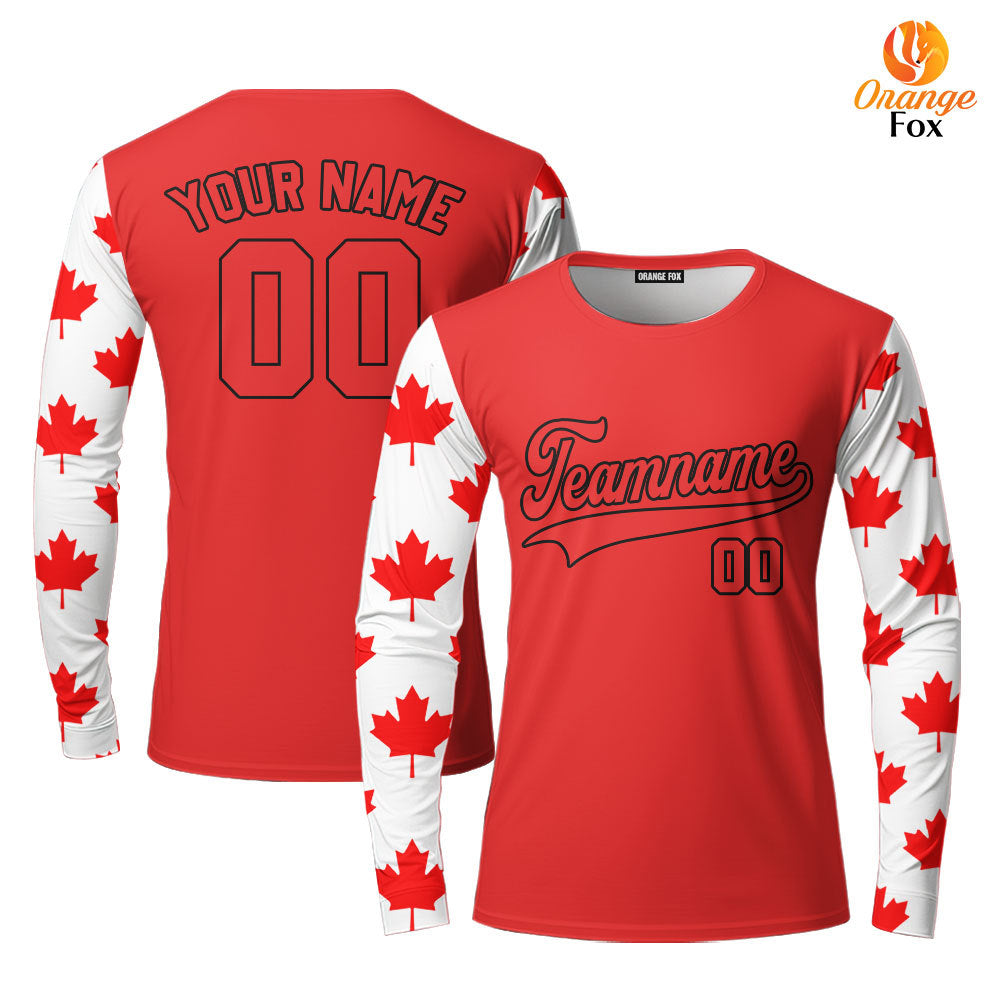 Canada Flag Red Black Custom Long Sleeve T-Shirt For Men & Women