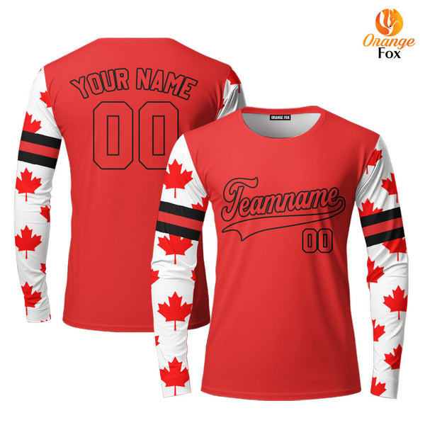 Canada Flag Red Black Custom Long Sleeve T-Shirt For Men & Women