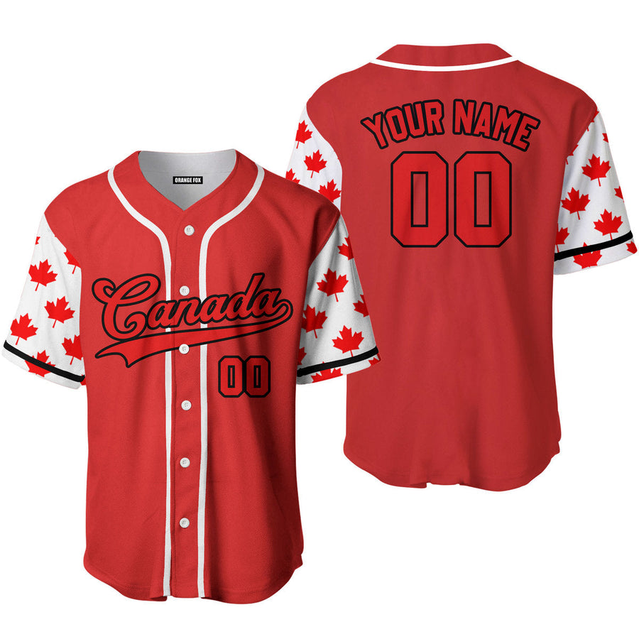 Canada Flag Red Black Custom Name Baseball Jerseys For Men & Women