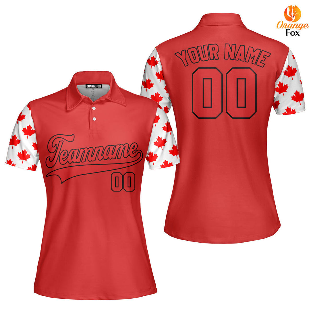 Canada Flag Red Black Custom Polo Shirt For Women