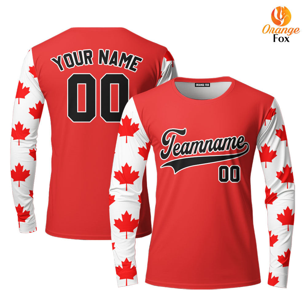 Canada Flag Red Black White Custom Long Sleeve T-Shirt For Men & Women