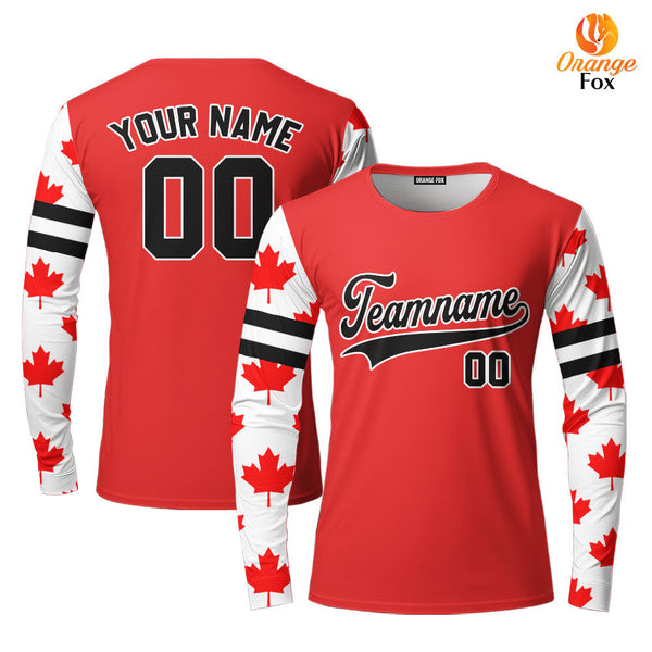 Canada Flag Red Black White Custom Long Sleeve T-Shirt For Men & Women