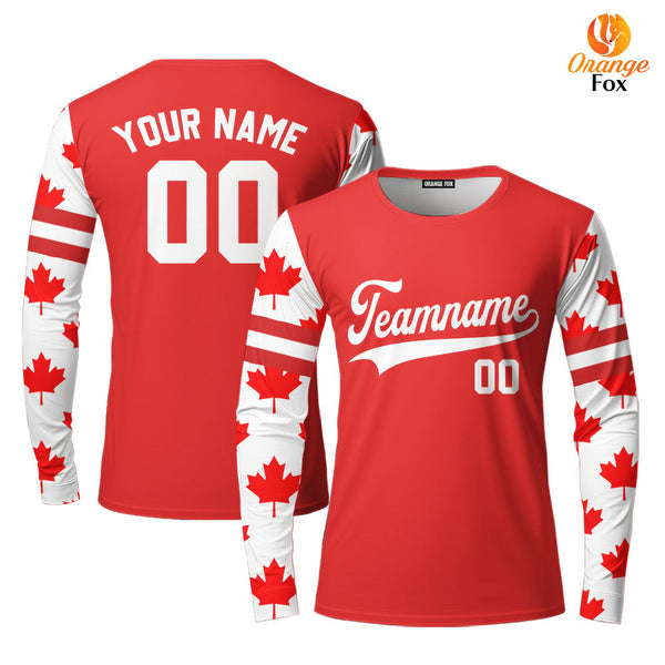 Canada Flag Red White Custom Long Sleeve T-Shirt For Men & Women