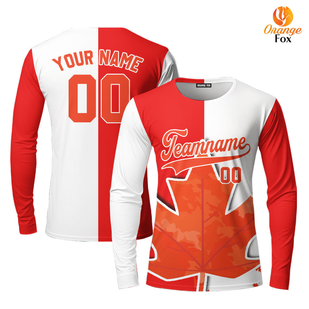 Canada Flag Red White Orange Custom Long Sleeve T-Shirt For Men & Women