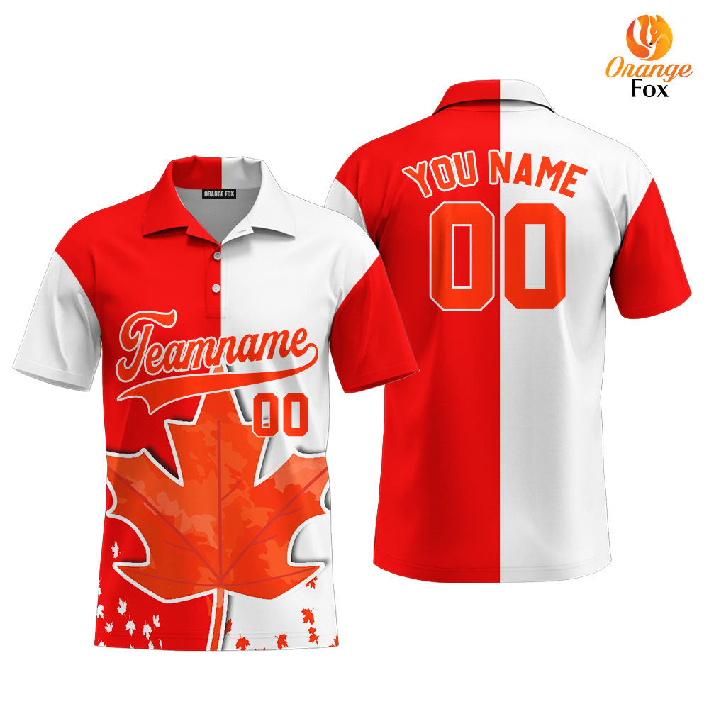 Canada Flag Red White Orange Custom Polo Shirt For Men