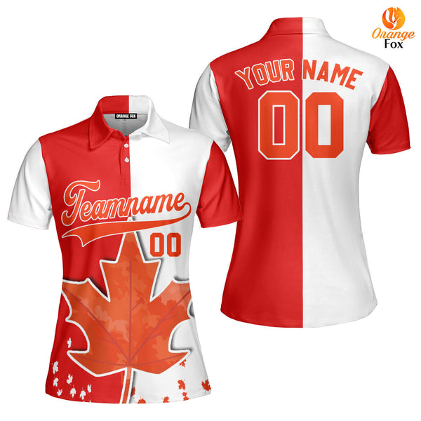 Canada Flag Red White Orange Custom Polo Shirt For Women