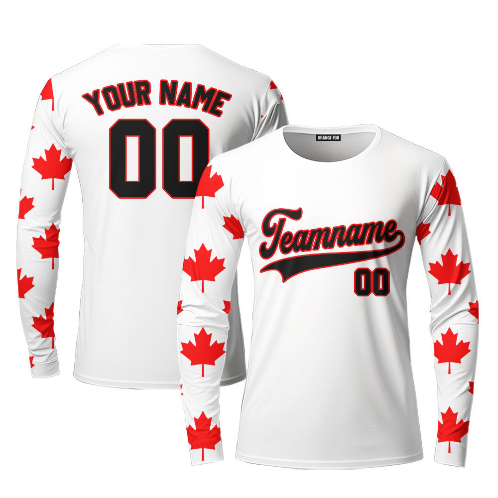 Canada Flag White Black Red Custom Long Sleeve T-Shirt For Men & Women