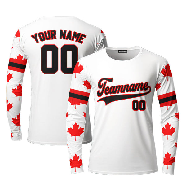 Canada Flag White Black Red Custom Long Sleeve T-Shirt For Men & Women