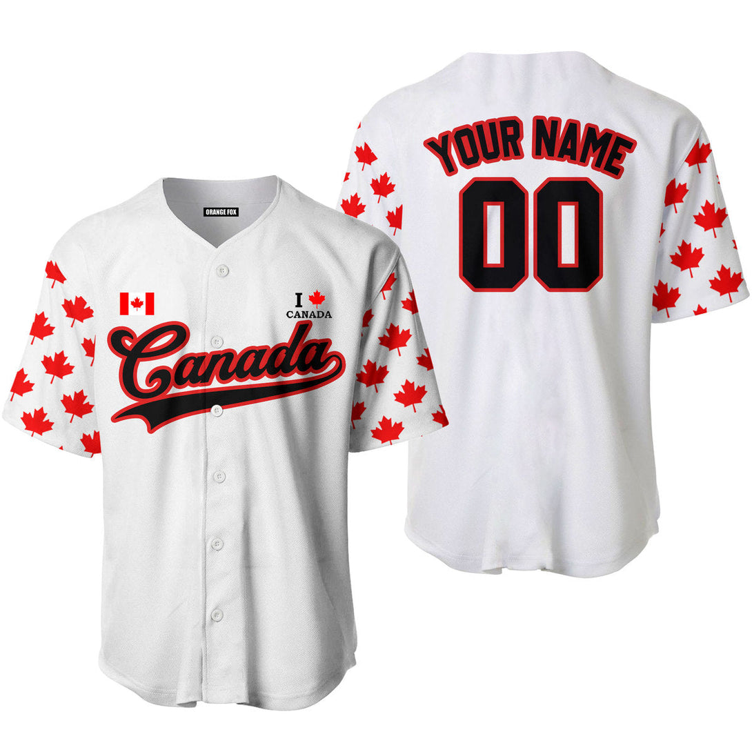 Canada Flag White Black Red Custom Name Baseball Jerseys For Men & Women