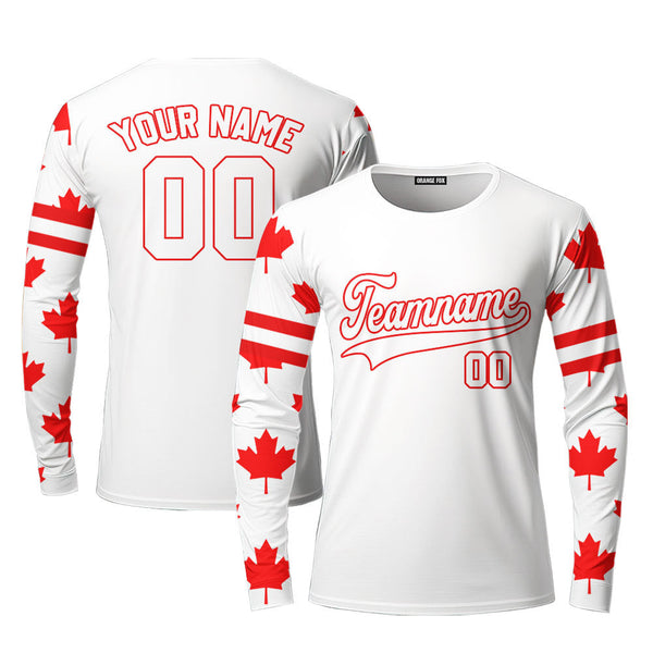 Canada Flag White Red Custom Long Sleeve T-Shirt For Men & Women