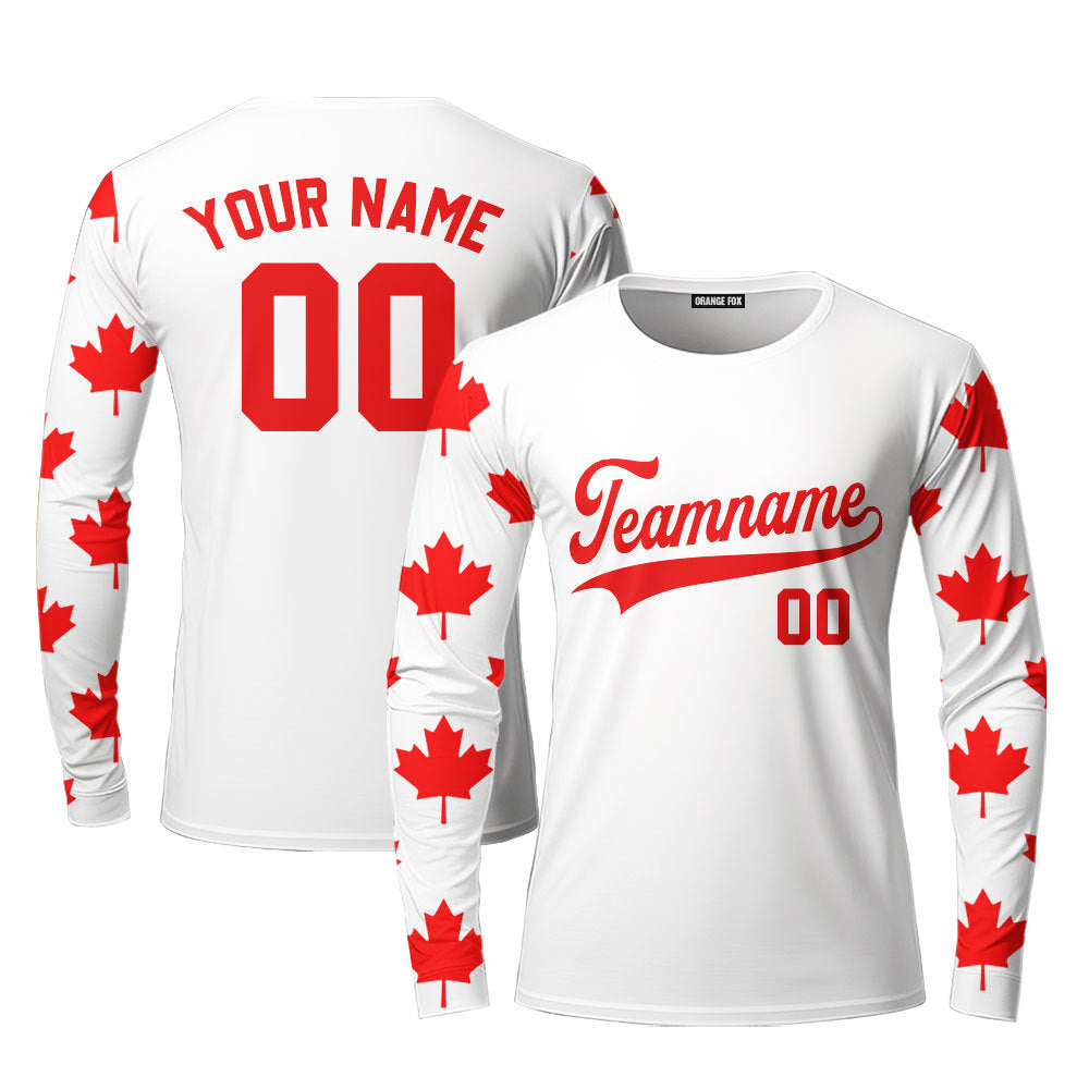 Canada Flag White Red White Custom Long Sleeve T-Shirt For Men & Women