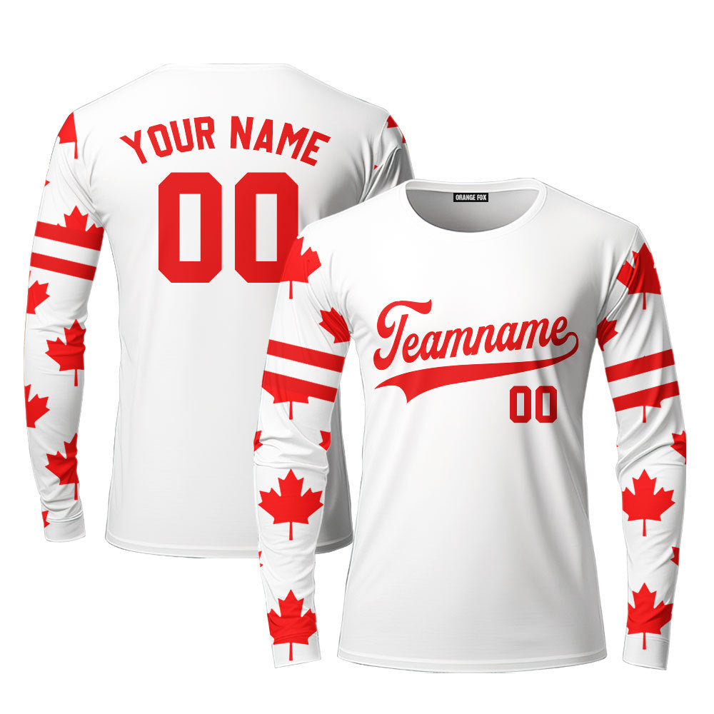 Canada Flag White Red White Custom Long Sleeve T-Shirt For Men & Women