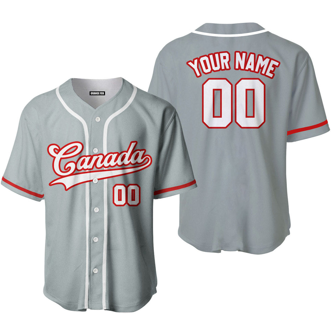 Canada Grey Red White Custom Name Baseball Jerseys For Men & Women