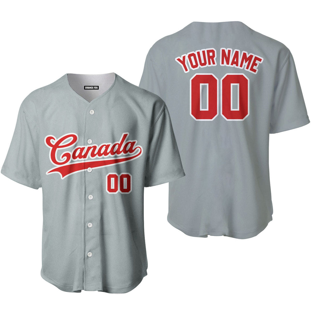 Canada Grey White Red Custom Name Baseball Jerseys For Men & Women