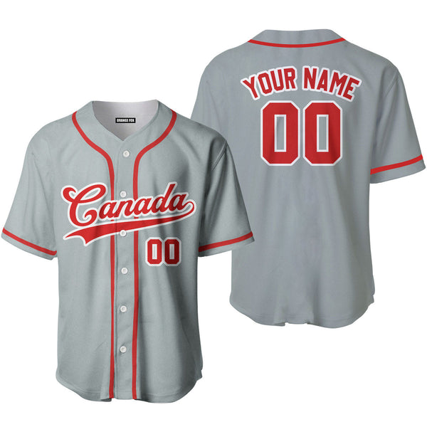 Canada Grey White Red Custom Name Baseball Jerseys For Men & Women