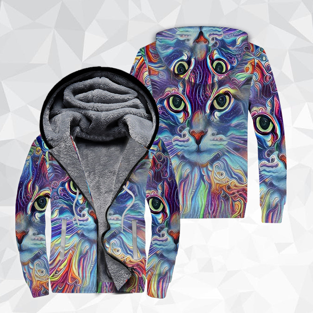 Cat Colorful Fleece Zip Hoodie For Men & Women