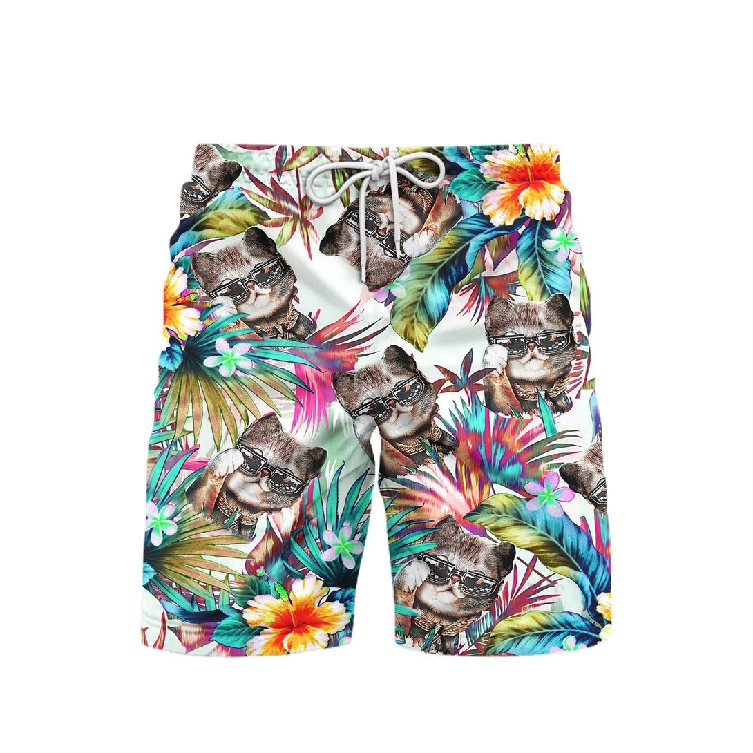 Cat Tropical Colorful Beach Shorts For Men