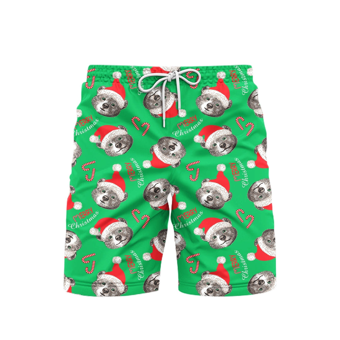 Christmas Bear Santa Holly Jolly Xmas Pattern Beach Shorts For Men