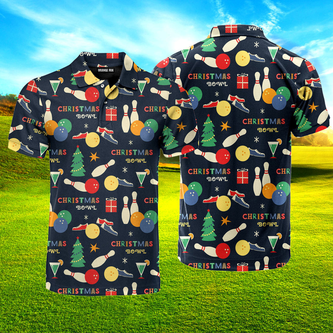 Christmas Colorful Bowling Ball Polo Shirt For Men
