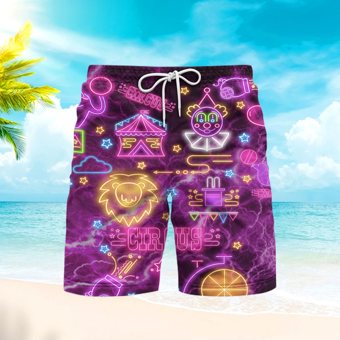 Circus Purple Tropical Beach Shorts For Men