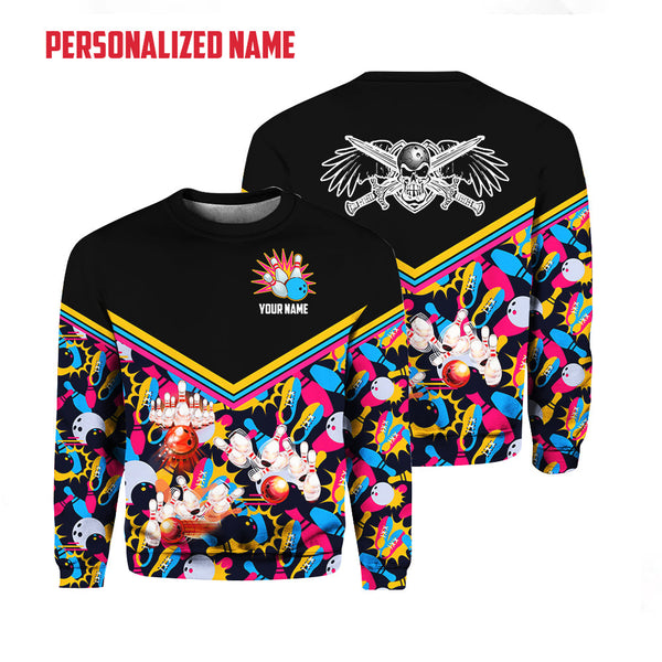 Colorful Bowling Custom Name Crewneck Sweatshirt For Men & Women