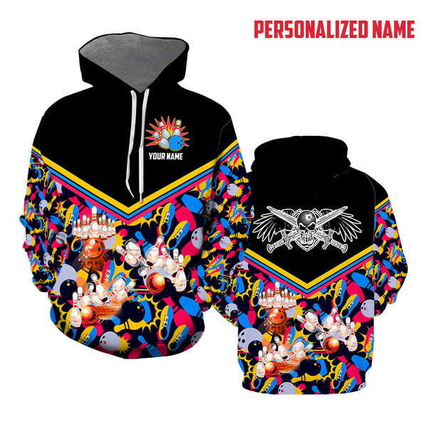 Colorful Bowling Custom Name Hoodie For Men & Women