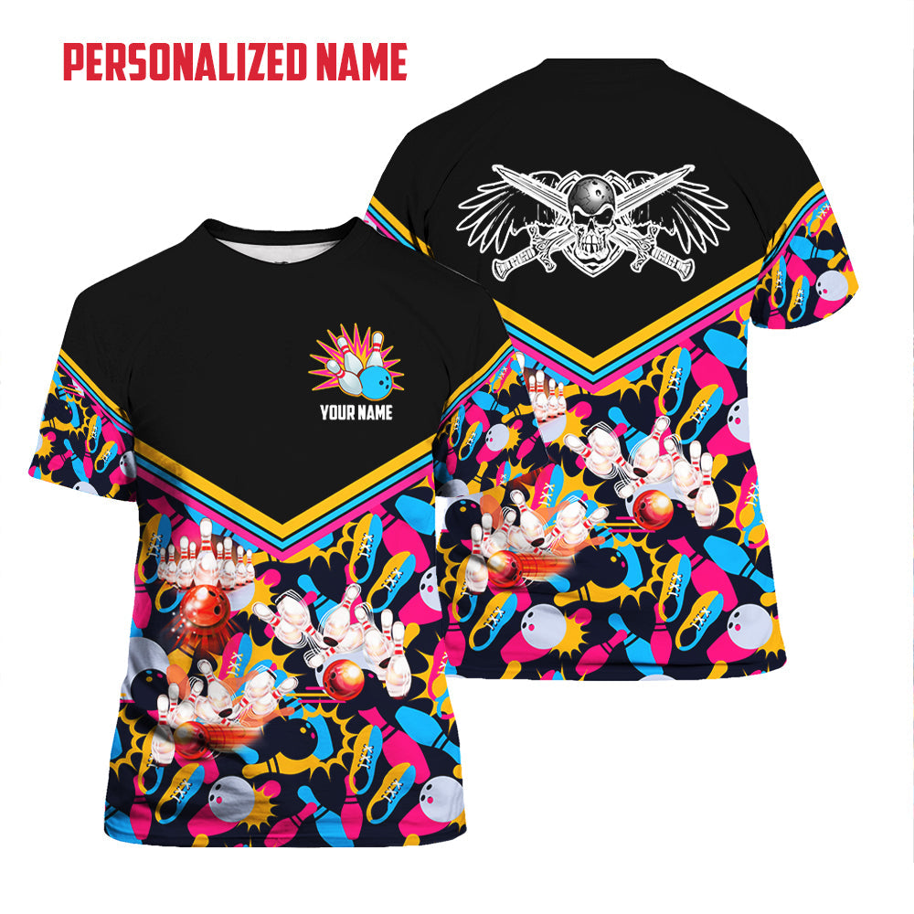 Colorful Bowling Custom Name T Shirt For Men & Women