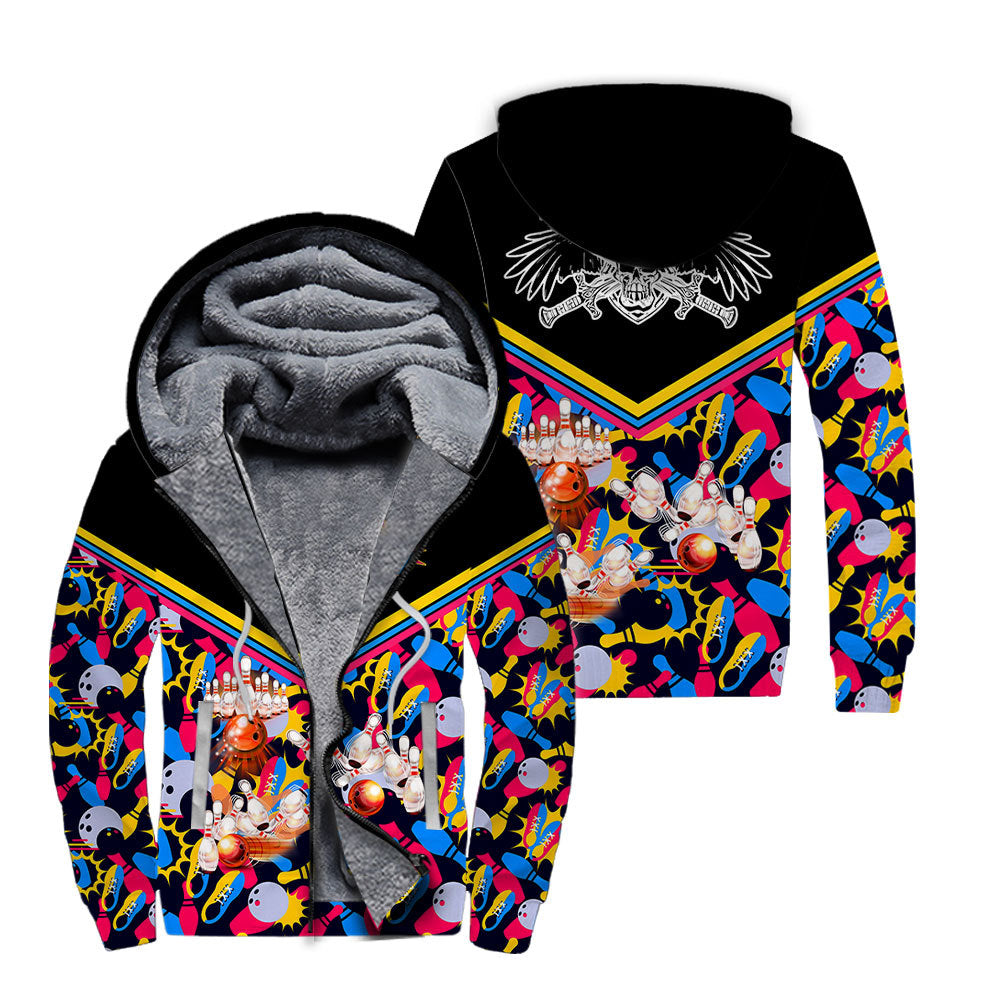 Colorful Bowling Fleece Zip Hoodie For Men & Women