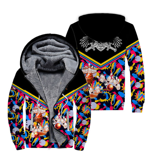 Colorful Bowling Fleece Zip Hoodie For Men & Women