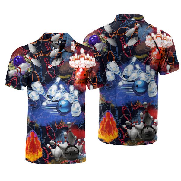 Colorful Bowling - Gift for Men, Bowling Lovers - Black Multicolor Flashlight Polo Shirt
