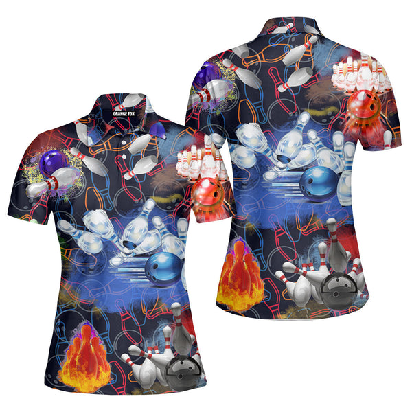 Colorful Bowling - Gift for Women, Bowling Lovers - Black Multicolor Flashlight Polo Shirt