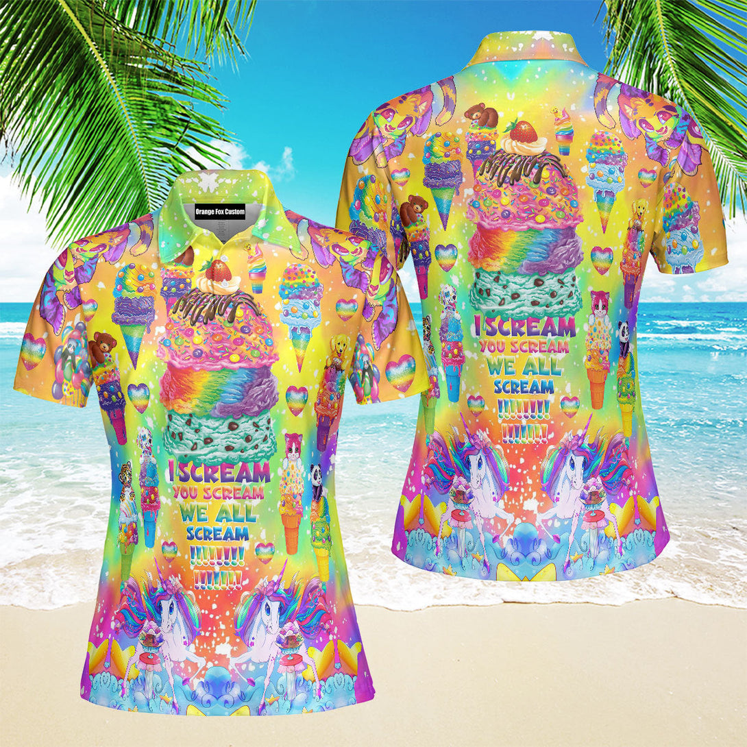 Colorful Rainbow Sweet Ice Cream Polo Shirt For Women