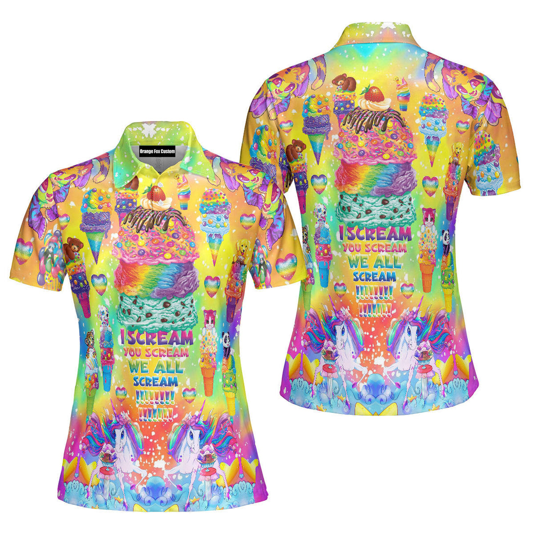 Colorful Rainbow Sweet Ice Cream Polo Shirt For Women
