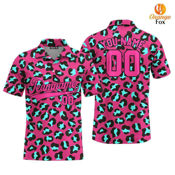 Copy of Custom Leopard On Pink Pattern Pink Black Custom Polo Shirt For Men