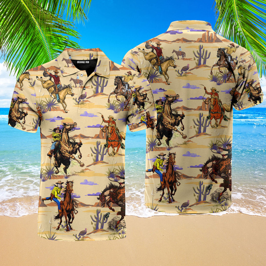 Cowboy Cowgirl - Gift For Cowboys Cowgirls - Riding Horse In The Desert Polo Shirt For Men