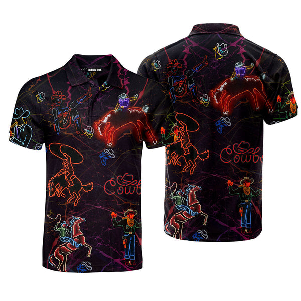 Cowboy - Gift for Men, Cowboy Lovers, Racing Horse Lovers - Neon Colorful Polo Shirt