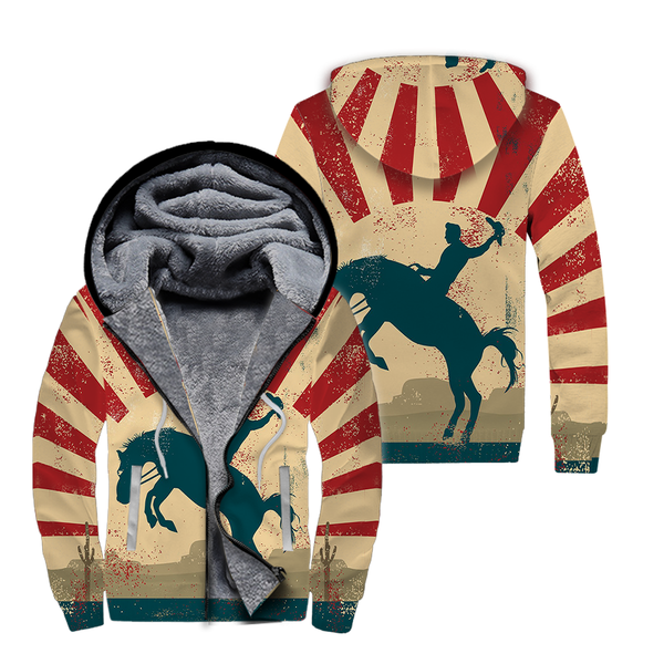 Cowboy Wild Horse Fleece Zip Hoodie For Men & Women