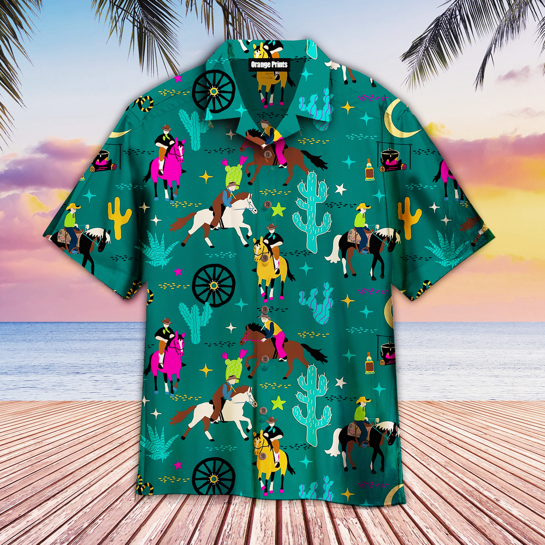 Cowboys Horses Green Aloha Hawaiian Shirt For Men & Women