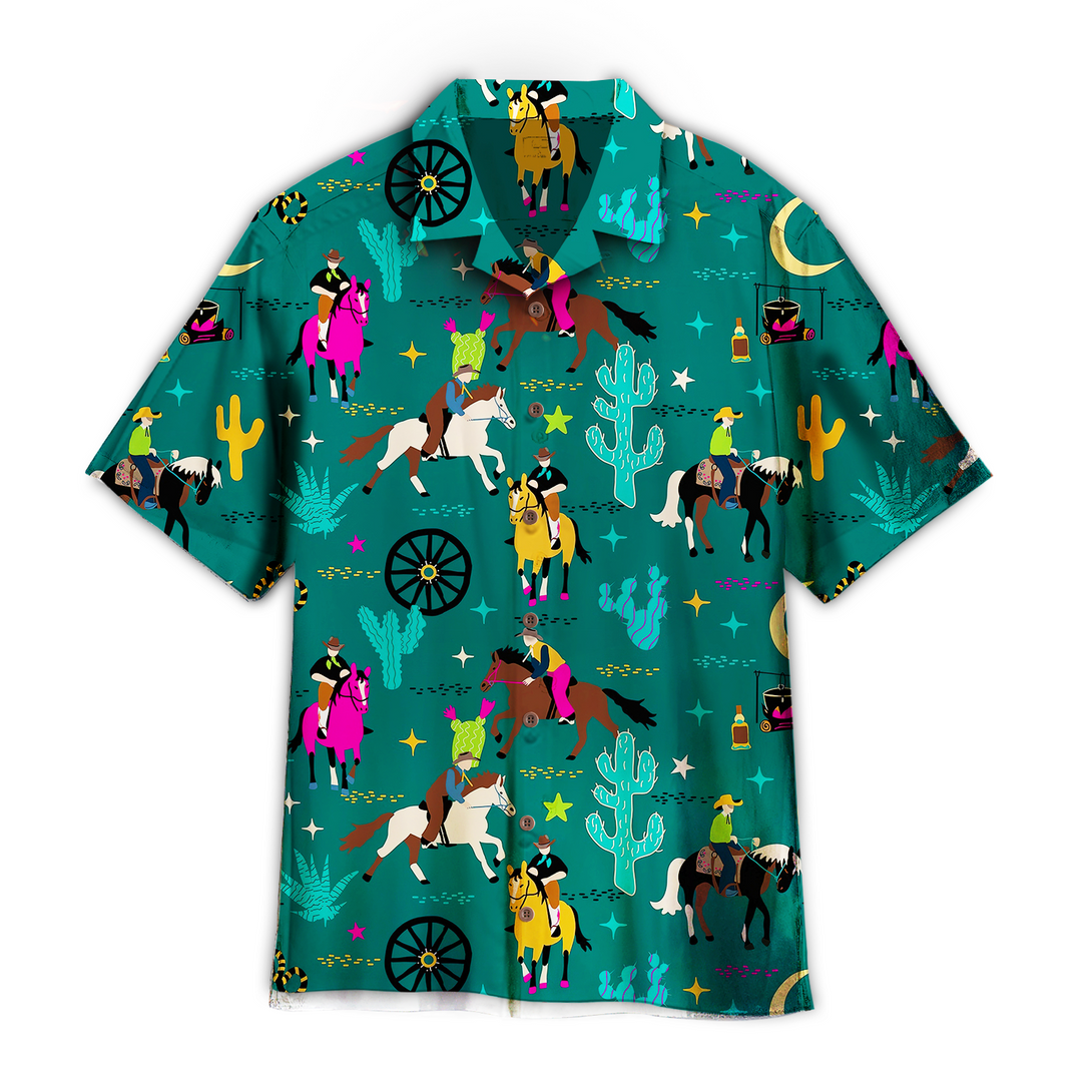 Cowboys Horses Green Aloha Hawaiian Shirt For Men & Women