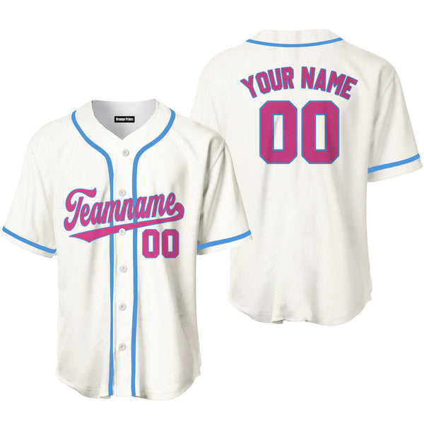 Cream Pink Blue Custom Baseball Jerseys For Men & Women