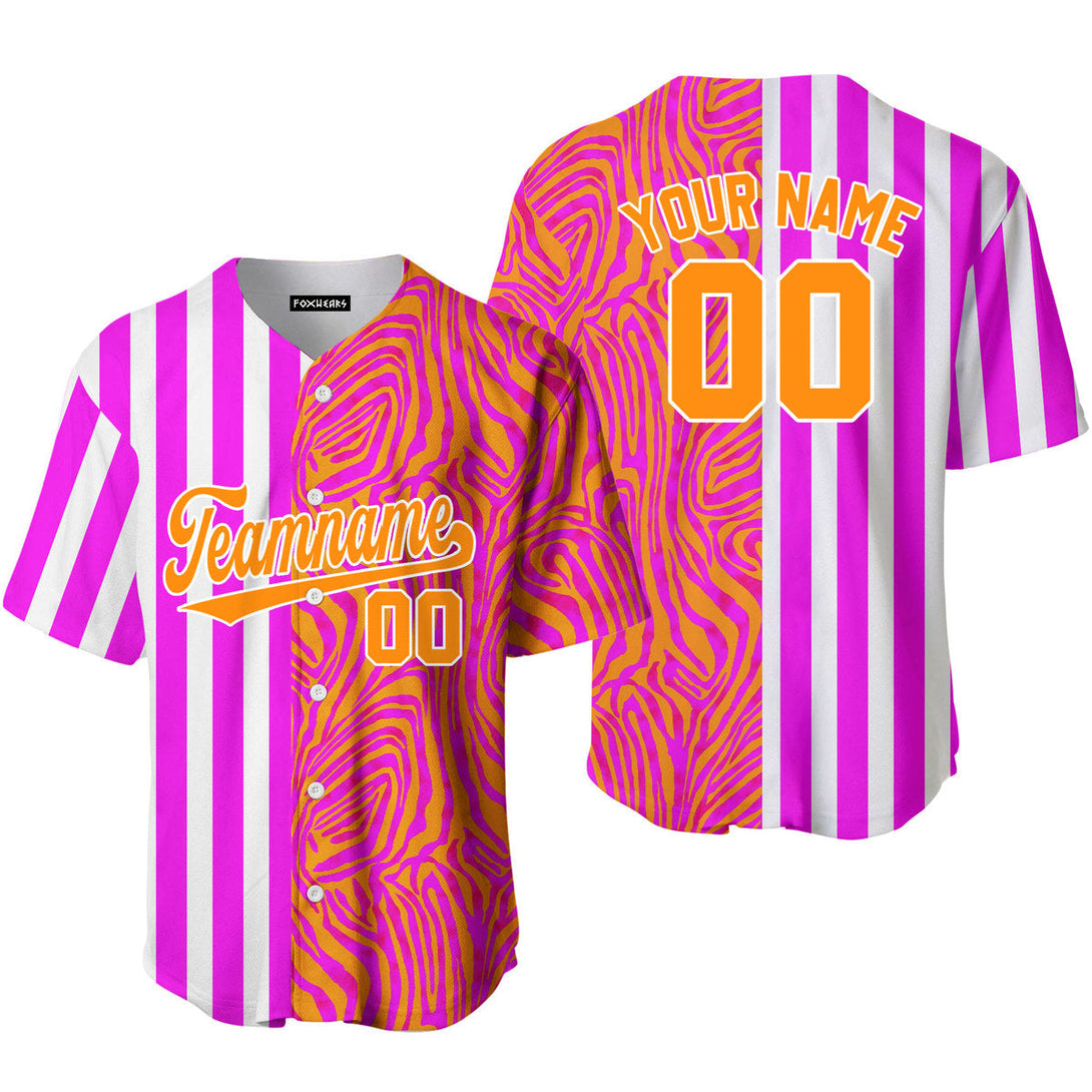 Custom Abstract Pink Purple Pinstripe Orange-White Split Fashion Baseball Jerseys For Men & Women